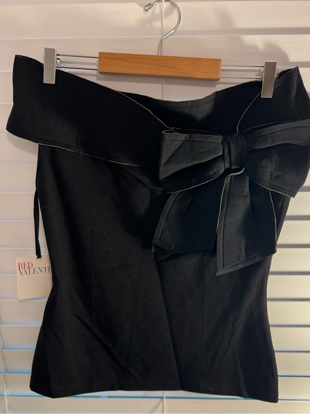RED Valentino Black Off-Shoulder Bow Top